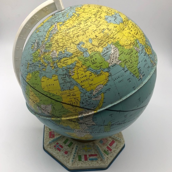 Vintage 1950s Metal World Globe with Stand - Picture 8 of 11